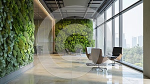 Modern Office space with Vertical Garden Wall and large windows