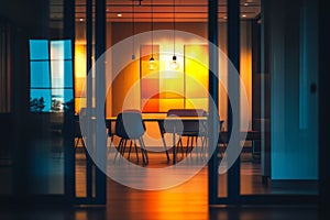 Modern Office Space with Warm and Cool Color Tones in Background