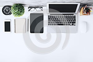 Modern office table top with empty devices