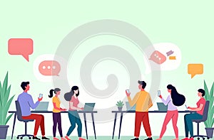 Modern Office Teamwork and Digital Communication Vector Illustration
