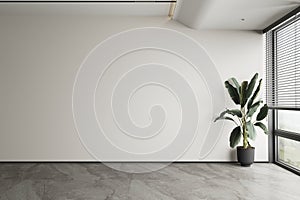 Modern office with white wall and large window mockup