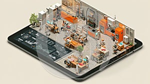 Modern Office Workspace in a Digital Tablet with Creative Employees