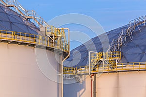 Modern oil storage tanks with Detail of steps and stairs