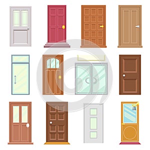 Modern Old Doors Icons Set House Flat Design Isolated Vector Illustration