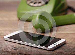 Modern and old phone on the table