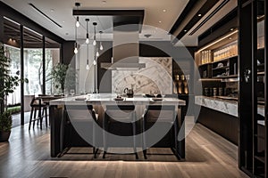 modern, open kitchen with sleek and minimalist design for a high-end restaurant