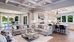 Modern open plan kitchen and living room showcasing elegant interior design