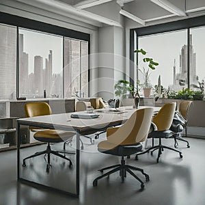 Modern Open Plan Office with Desks and Chairs