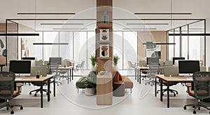 Modern Open-Plan Office Space with Natural Light and Contemporary Design