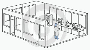 Modern Open-Plan Office Workspace Collaboration, vector design Generative AI