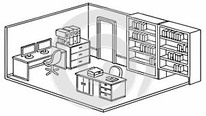 Modern Open Plan Office Workspace Interior, vector design Generative AI