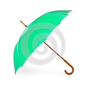 Modern opened green umbrella isolated