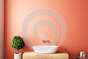 Modern orange bathroom with copyspace