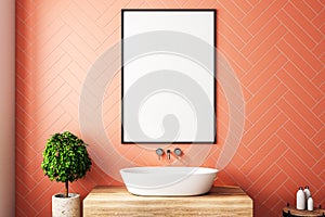 Modern orange bathroom with poster