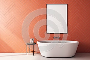 Modern orange bathroom with poster