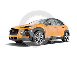 Modern orange car crossover in front 3d render on white background with shadow