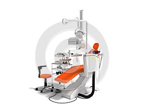 Modern orange chair for dentist with white bedside table with to