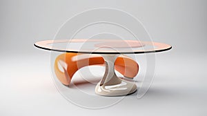 Modern Orange L Shaped Coffee Table On Pedestal