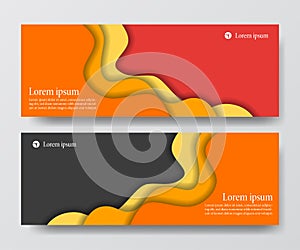 Modern orange red business header banner set wave origami paper cut craft