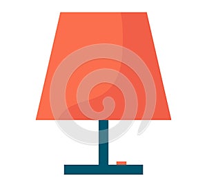 Modern orange table lamp with minimalistic design on white background. Stylish home interior decor and minimalism