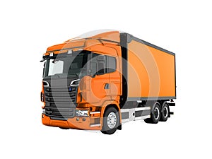 Modern orange truck with an orange trailer for transportation of