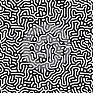Modern organic background with rounded lines. Structure of natural cells, maze, coral. Black and white vector seamless