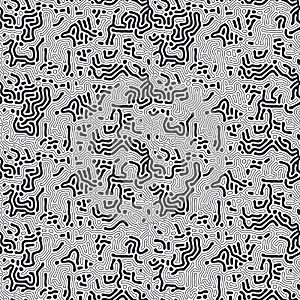 Modern organic background with rounded lines. Structure of natural cells, maze, coral. Black and white vector seamless