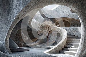 Modern Abstract Concrete Interior with Trees