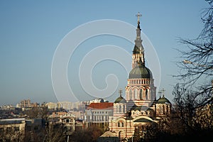 Modern ortodox basilica in Ukraine. Church on square