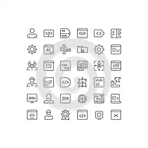 AI, Coding, UI UX, User and System Workflow Outline Icons Set
