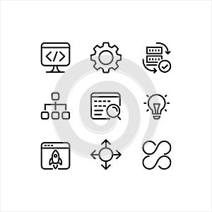 Software Development, DevOps, and Analytics Outline Icons Set