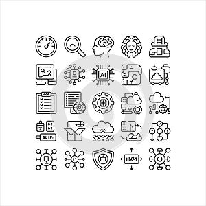 Artificial Intelligence, Cloud Computing and Business Technology Outline Icons