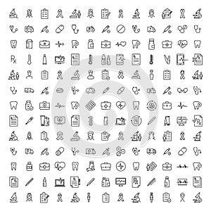 Modern outline style healthcare icons collection.