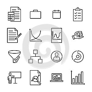 Modern outline style strategy icons collection.