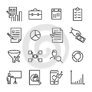 Modern outline style strategy icons collection.