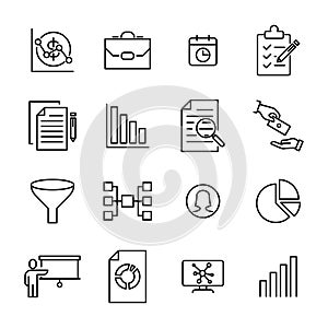 Modern outline style strategy icons collection.