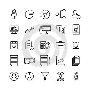 Modern outline style strategy icons collection.
