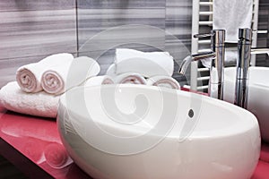 Modern oval sink in bathroom