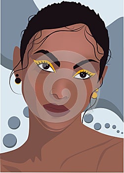 Modern painting portrait of a beautiful african american model bright makeup background