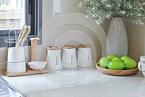 Modern pantry with white utensil in kitchen