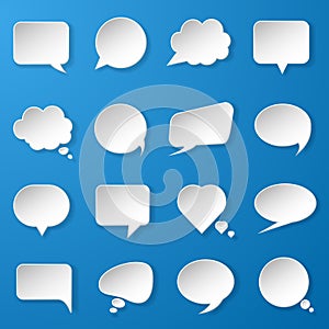 Modern paper speech bubbles set on blue background for web, banners, layouts, mobile applications etc