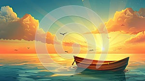 Modern parallax background for 3D animation with cartoon illustration of morning seascape or ocean, flying birds, and