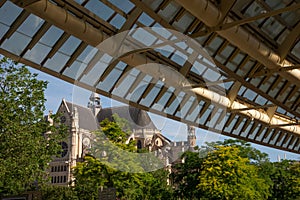 Moden new architecture in Paris, France. Contemporary glass roof Les Halles