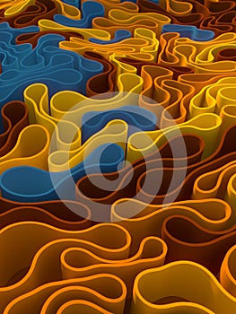 Modern pattern of elastic rounded objects with a depth of field 3d rendering