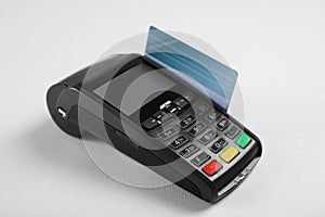 Modern payment terminal with credit card