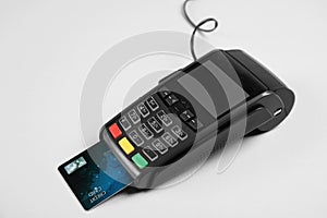 Modern payment terminal with credit card