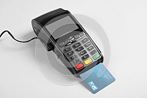 Modern payment terminal with credit card