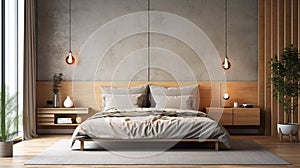 Modern peaceful Bedroom. zen style bedroom. Peaceful and serene bedroom. Generative AI