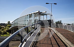 Modern pedestrian and cyclists birdge in Oldham