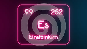 Modern periodic table Einsteinium element neon text Illustration